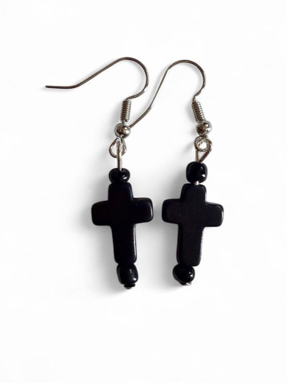 Handmade Black Cross Dangle Earrings Goth Alt Whimsigoth Jewelry